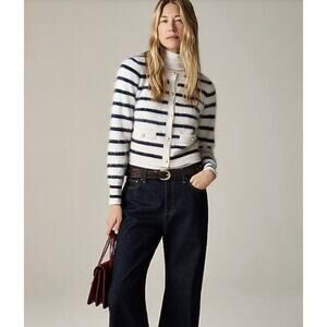 NWT J.Crew Brushed Cashmere Cropped Fitted Cardigan Sweater Sz S Stripe #3G508